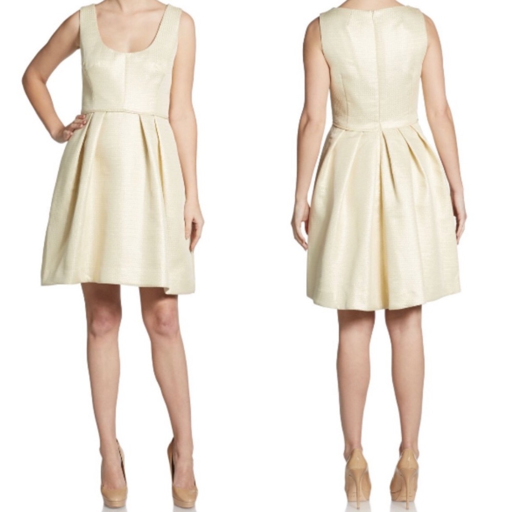 SHOSHANNA Liana Gold Metallic Jacquard Flare Dress